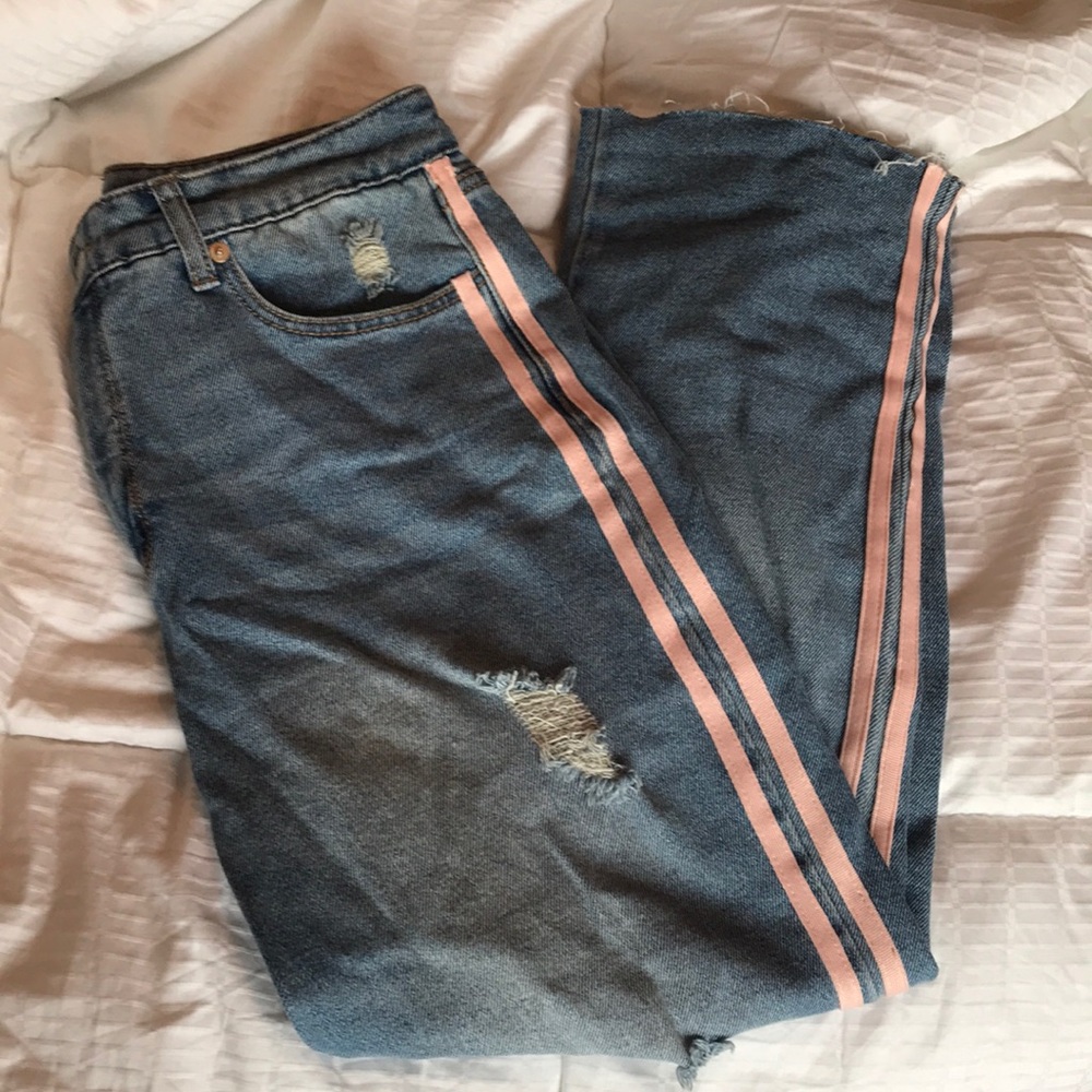Wild fable high rise kick flare jeans pink stripes